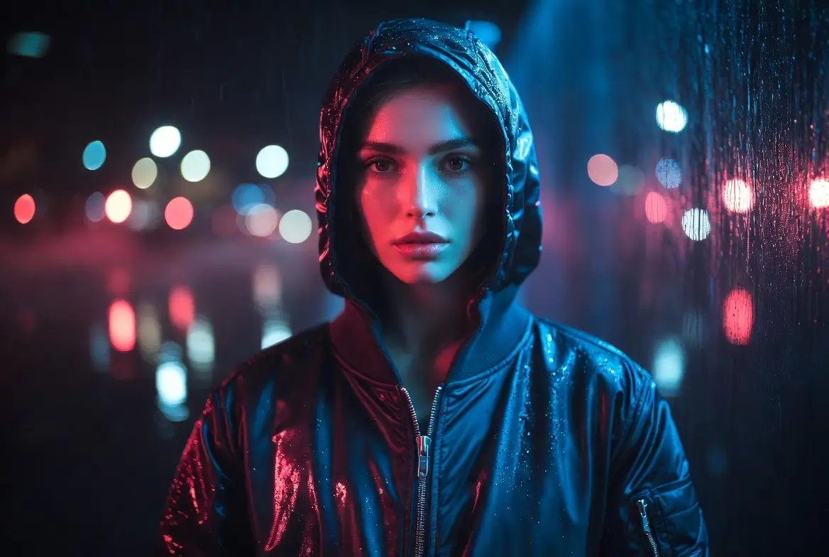 A moody streetwear portrait featuring dramatic lighting contrast and a sharp editorial tone.