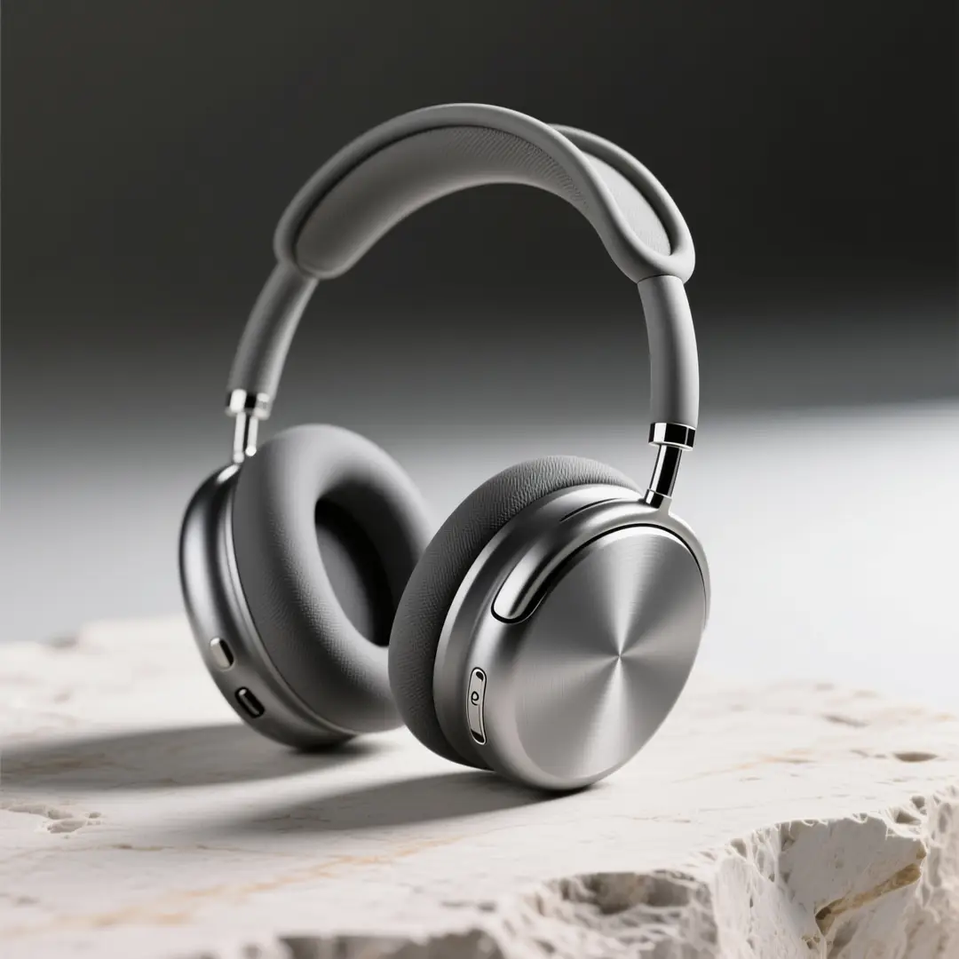 A crisp wireless headphones product hero shot with intentional material choices and a premium color palette.